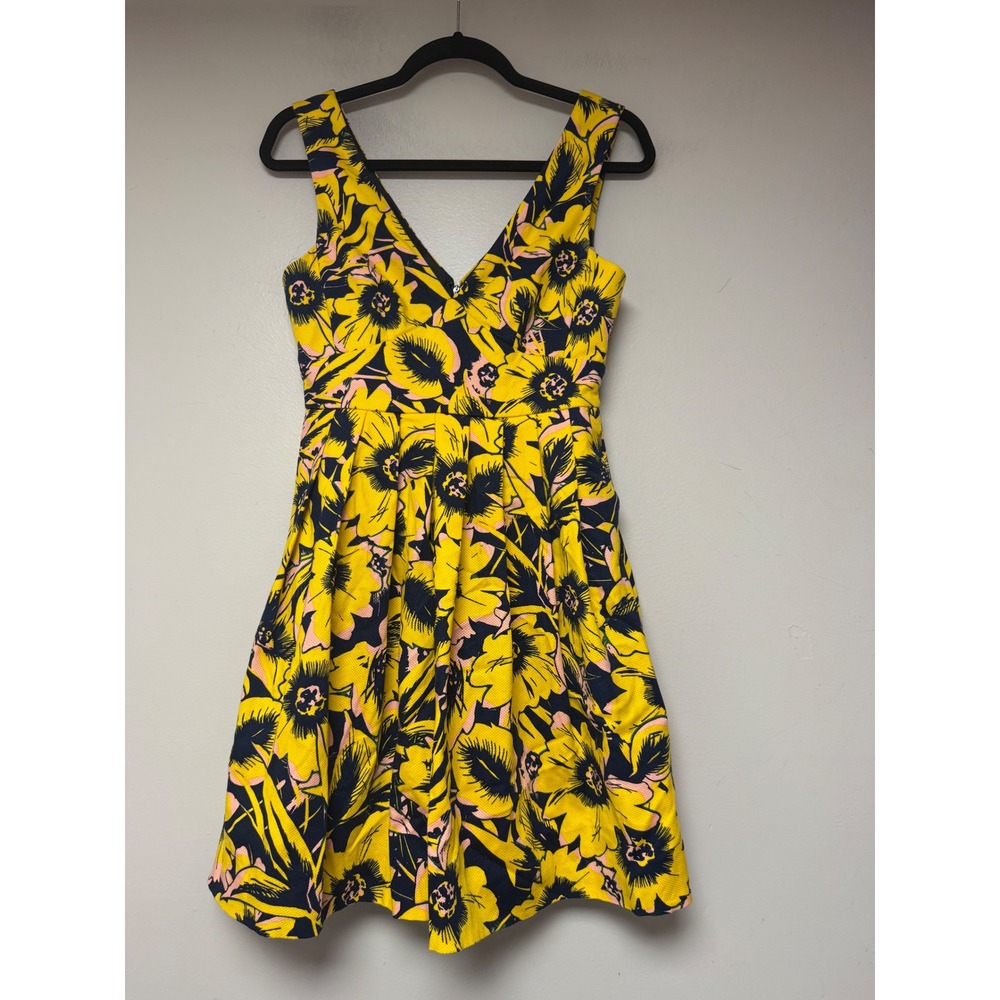J. Crew Yellow Floral Print Sleeveless Fit Flare Dress Size 0‎